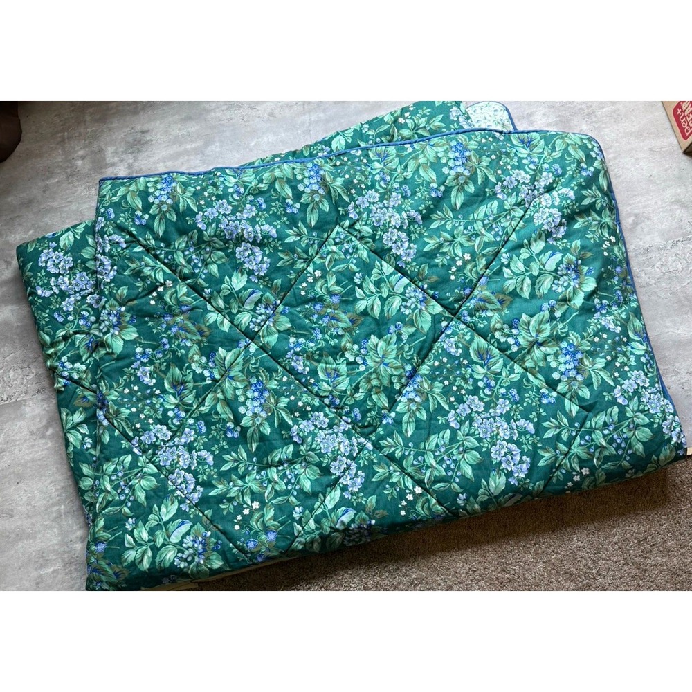 Vtg Laura Ashley Bramble Berry Green Floral TWIN Comforter Reversible & Sham USA